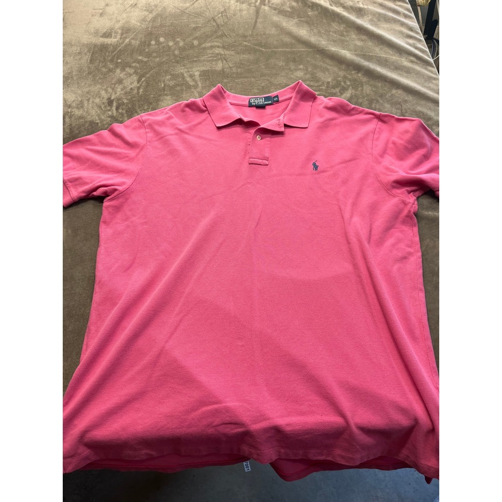Polo Ralph Lauren Mens XL Pink Short Sleeve Pique Cotton Polo Shirt Navy Pony